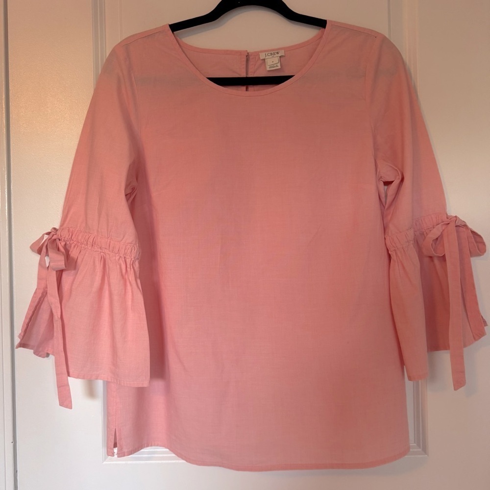 J. Crew Woman’s Light Pink Ruffled Bell Tie Sleeve Small Blouse